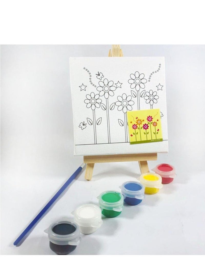 Coast Different Printed Outline Designs Canvas Board With Wooden Stand Easel And Acrylic Colours With A Paint Brush (4In X 4In) - Image 1