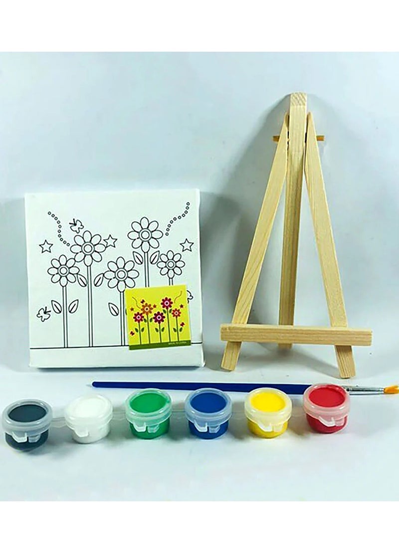 Coast Different Printed Outline Designs Canvas Board With Wooden Stand Easel And Acrylic Colours With A Paint Brush (4In X 4In) - Image 2