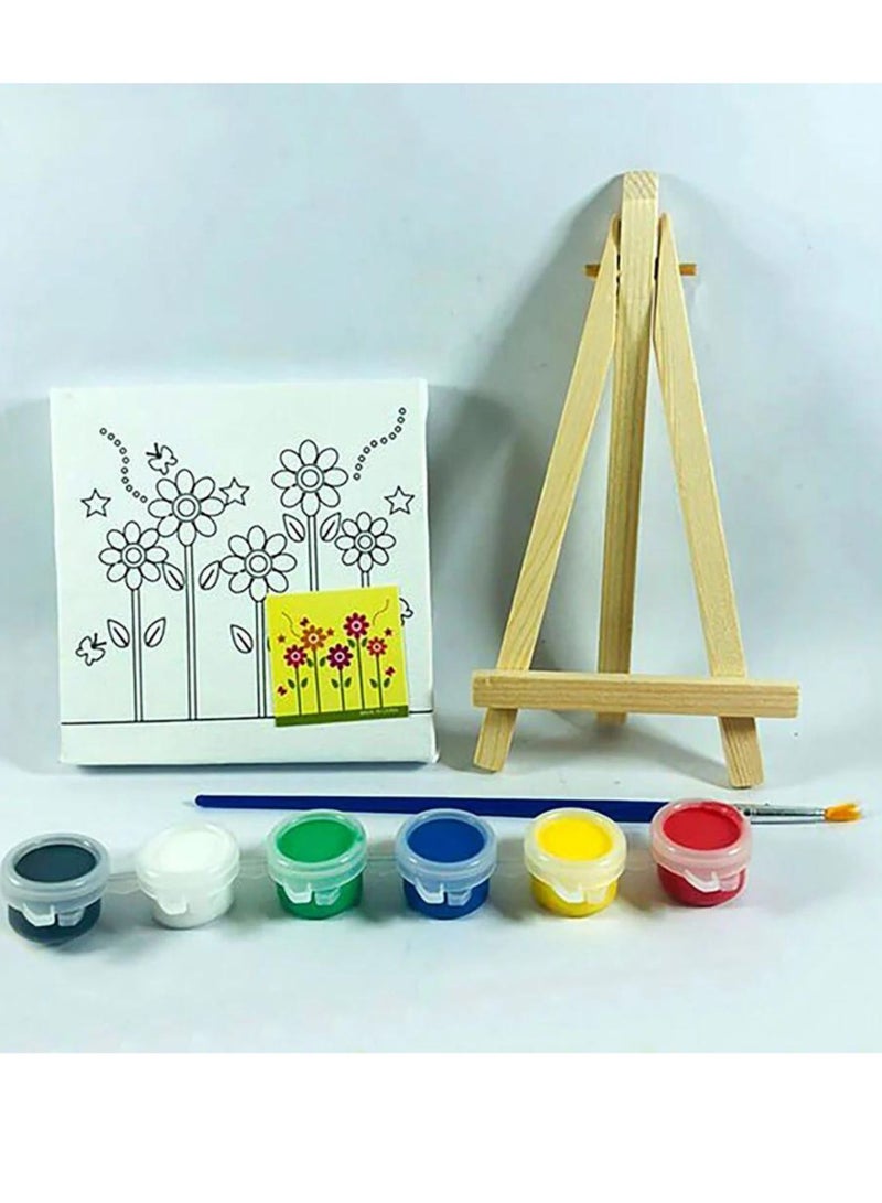 Coast Different Printed Outline Designs Canvas Board With Wooden Stand Easel And Acrylic Colours With A Paint Brush (4In X 4In) - Image 3