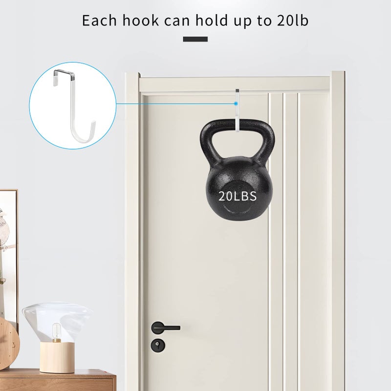 FYY Over the Door Hooks, 6 Pack Door Hangers Hooks with Rubber Prevent Scratches Heavy Duty Organizer Hooks for Living Room, Bathroom, Bedroom, Kitchen Hanging Clothes, Towels, Hats, Coats, Bags White - Image 4