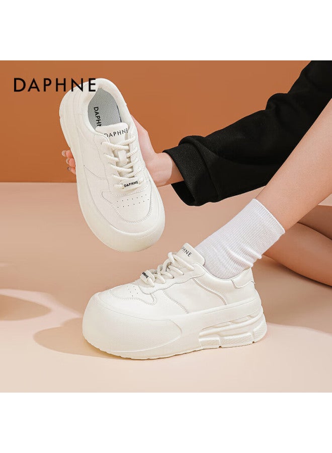 Daphne Thick-soled White Sneakers For Women, Spring 2025 Popular Casual Shoes, Versatile Height-increasing Skateboard Shoes, Platform Women's Shoes, Off-white, Size 36 - Image 1