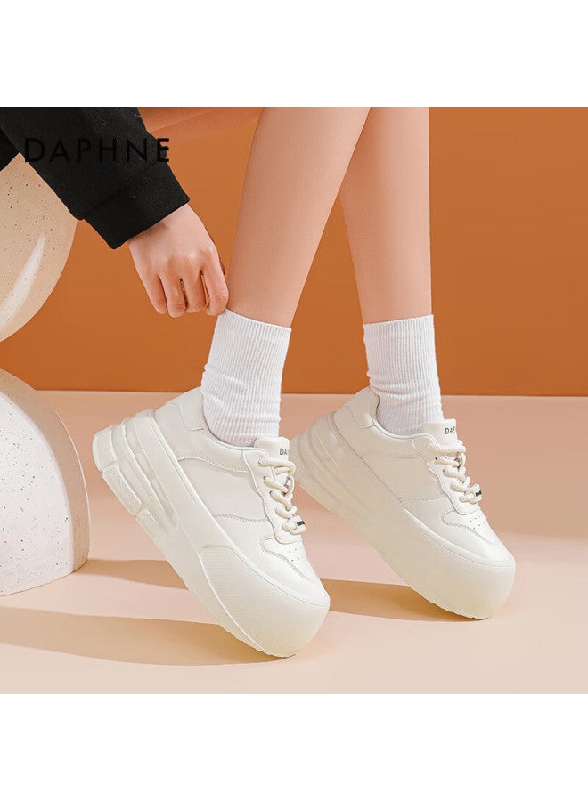 Daphne Thick-soled White Sneakers For Women, Spring 2025 Popular Casual Shoes, Versatile Height-increasing Skateboard Shoes, Platform Women's Shoes, Off-white, Size 36 - Image 5