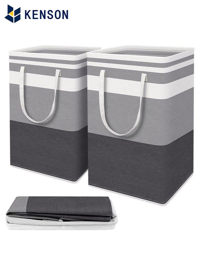 KENSON 2 Pack Laundry Baskets, Collapsible Laundry Hamper, Freestanding Waterproof Clothes Hamper with Easy Carry Handles in Laundry Room Bedroom Bathroom College Dorm for Adults, Grey - Image 1