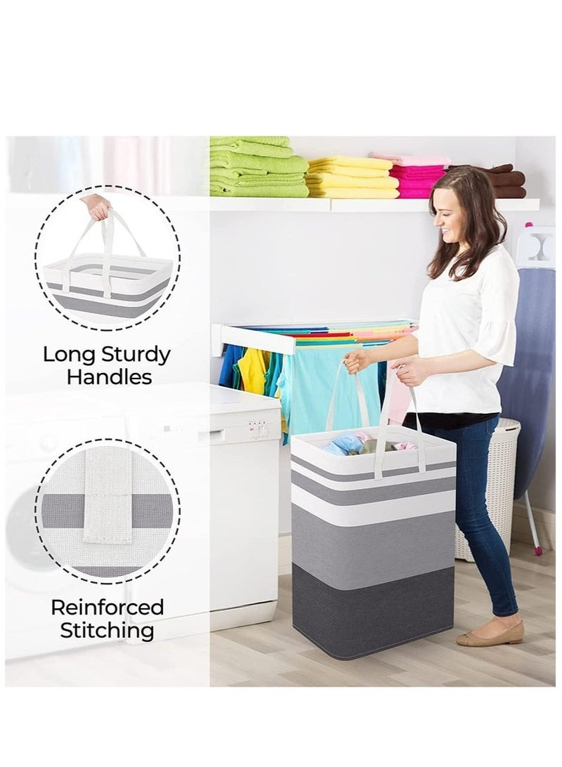 KENSON 2 Pack Laundry Baskets, Collapsible Laundry Hamper, Freestanding Waterproof Clothes Hamper with Easy Carry Handles in Laundry Room Bedroom Bathroom College Dorm for Adults, Grey - Image 4