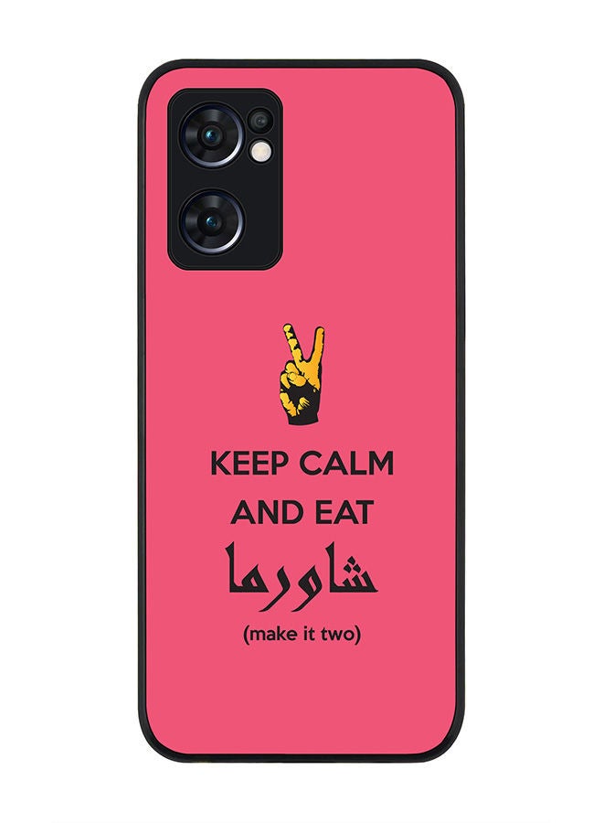 Stylizedd Rugged Black edge case for Oppo Reno7 5G  Slim fit Soft Case Flexible Rubber Edges Anti Drop TPU Gel Thin Cover - Keep Calm And Eat Shawarma (Pink) - Image 1