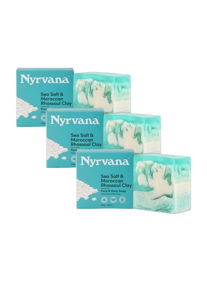 Nyrvana Sea Salt & Moroccan Rhassoul Clay Soap | Pack of 3 x 100g (3.52 oz) | Deep Pore Cleansing | Detoxifies & Refreshes | Natural Soap for All Skin Types - Image 1
