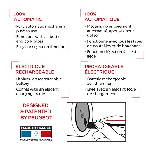 Peugeot - Elis Touch Electric Corkscrew - Rechargeable Bottle Opener with Battery and Charging Base, Stainless Steel, 10.6 inches - Image 4