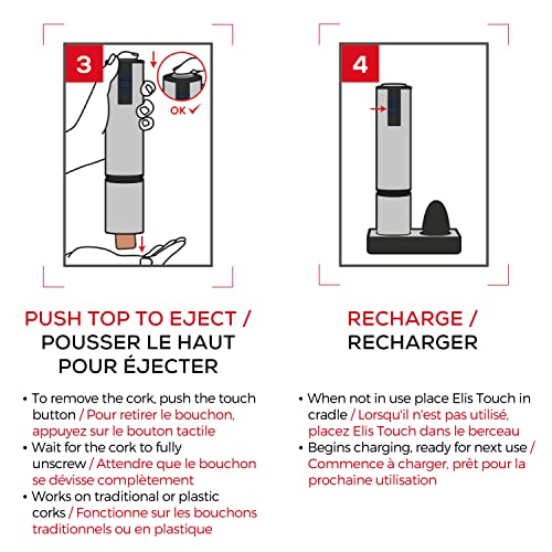 Peugeot - Elis Touch Electric Corkscrew - Rechargeable Bottle Opener with Battery and Charging Base, Stainless Steel, 10.6 inches - Image 3