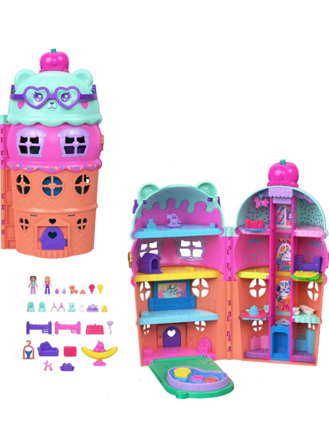 Polly Pocket بيت اللعب بموضوع الآيس كريم من بولي بوكيت مع 25+ ملحقات - Image 2