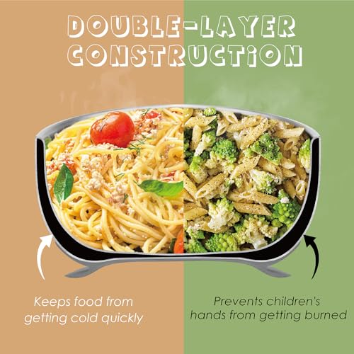 MR. CHOU MR CHOU Baby Bowls with NonSlip Silicone Suction Cup Insulated DoubleLayer 188 Stainless Steel Toddler Bowls with BPA Free Airtight Lids FoodGrade Silicone Safe for Kids Gray - Image 3