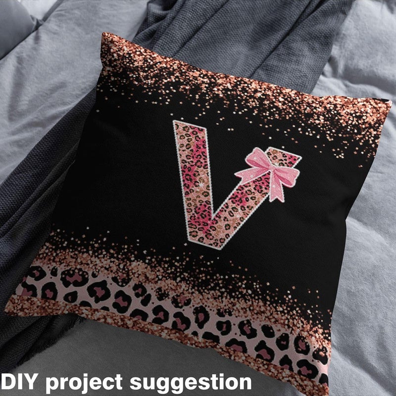 Pink Leopard Print Upholstery Fabric for Chairs Alphabet Letter V Bow Fabric by The Yard 109"x63", Cottagecore Coquette Aesthetic Princess Monogrammed Personalized Sewing Fabric DIY Projects - Image 3