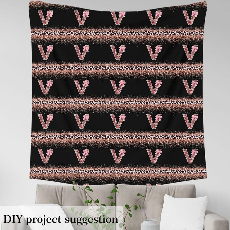 Pink Leopard Print Upholstery Fabric for Chairs Alphabet Letter V Bow Fabric by The Yard 109"x63", Cottagecore Coquette Aesthetic Princess Monogrammed Personalized Sewing Fabric DIY Projects - Image 4