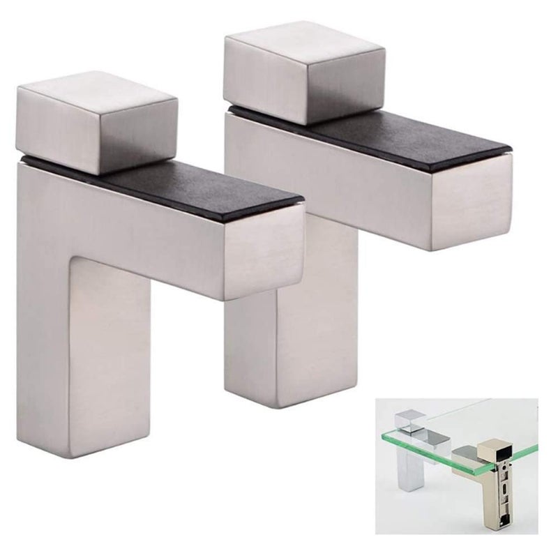Solid Metal Adjustable WoodGlass Shelf Bracket Wall Mount Brushed Nickel 2 Pack