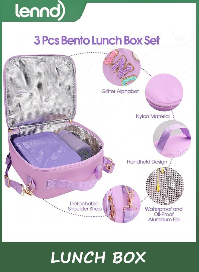 LENND Lunch Box for Girls with 350ml Thermo, with 6 Compartment Bento Box, Purple Nylon Insulated Lunch Bag Adjustable Strap for Girl Kids Teens School Travel Picnic - Image 5