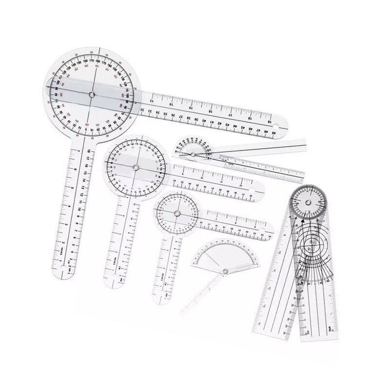 6PCS Medical Goniometer Set PVC Transparent Clear Scale Wear Resistant Angle Ruler for Orthopedics - Image 1
