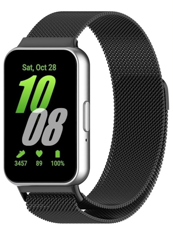 HablTech Metal Strap Compatible with Samsung Galaxy fit 3 Magnetic Replacement Wristbands Milanese Loop Watch Band(Black) - Image 3