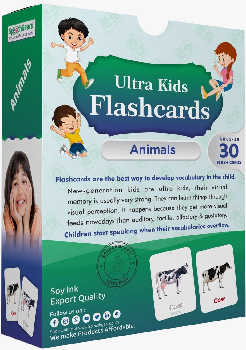 SpeechGears Early Learners Animals Ultrakids Flash Cards Educational Toys Pack of 30 Cards - Image 1