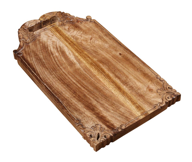 Winlay Mango wood hand carved Chopping & Serving Tray for kitchen, dining table and outdoor SIZE 16.5x9x0.95 inch - Image 2