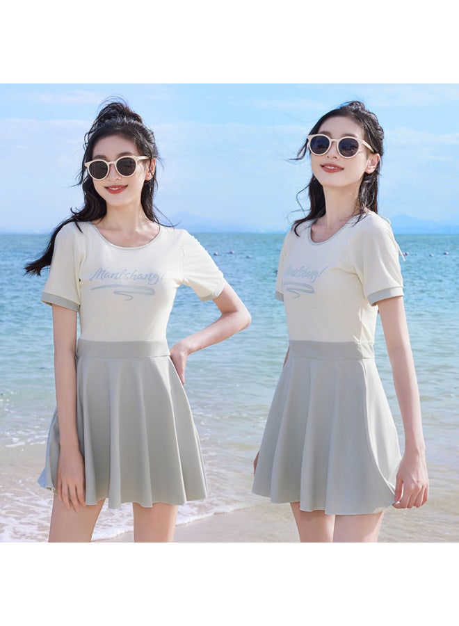 إسكدنيا ملابس سباحة مانليشان للسيدات قطعة واحدة مقاس كبير تنورة على شكل حرف A سوينغ للتنحيف عالية الخصر ملابس سباحة للفنادق ربيع حار - اللون: وردي فاتح - - Image 4