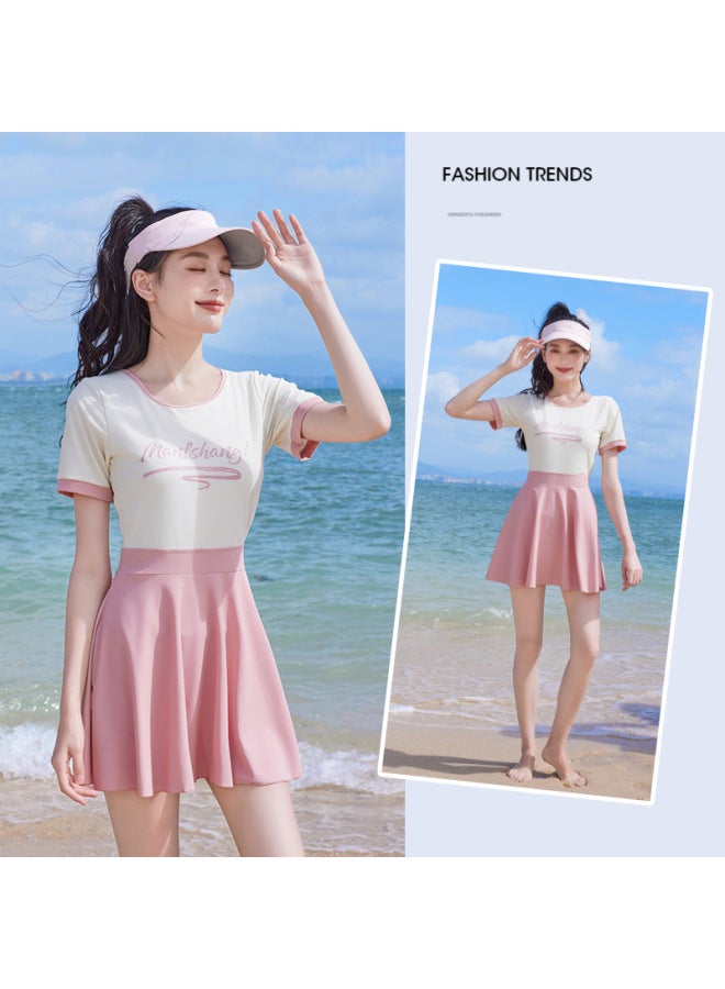 إسكدنيا ملابس سباحة مانليشان للسيدات قطعة واحدة مقاس كبير تنورة على شكل حرف A سوينغ للتنحيف عالية الخصر ملابس سباحة للفنادق ربيع حار - اللون: وردي فاتح - - Image 3