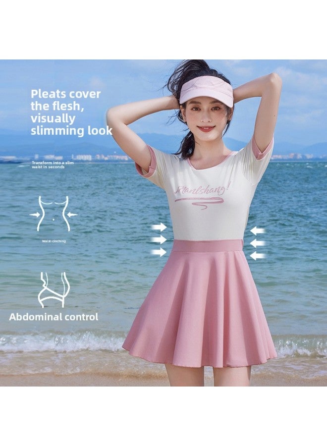 إسكدنيا ملابس سباحة مانليشان للسيدات قطعة واحدة مقاس كبير تنورة على شكل حرف A سوينغ للتنحيف عالية الخصر ملابس سباحة للفنادق ربيع حار - اللون: وردي فاتح - - Image 1