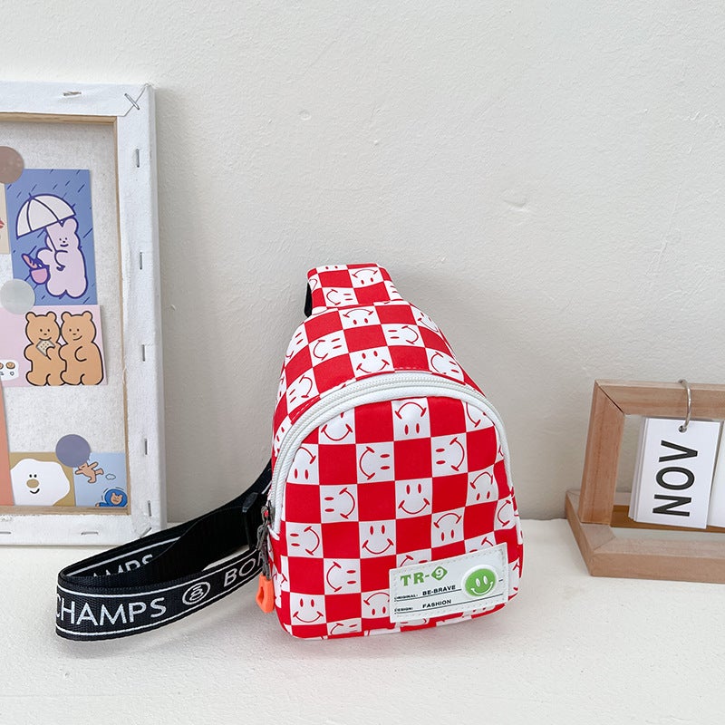 Kids Fashion Chess Print Shoulder Bag Red 
