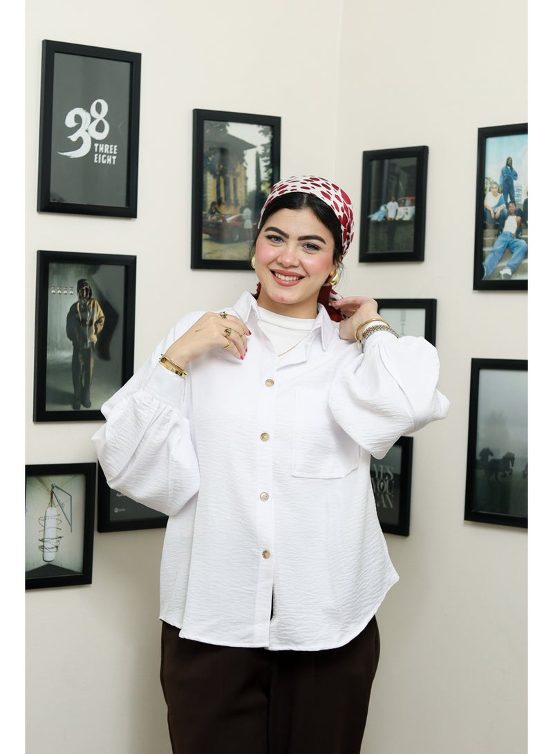 شميز حريمى اوفر سايز -  لون اوفوايت - Image 3