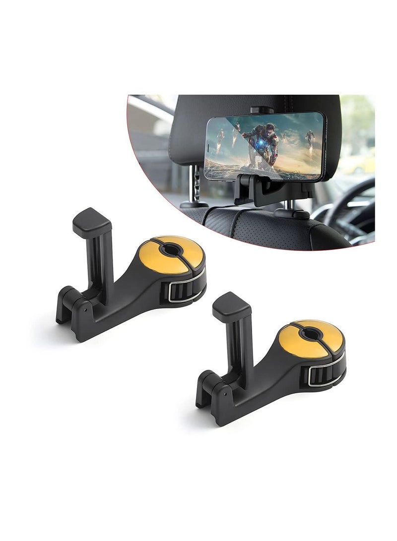 Universal Car Vehicle Back Seat Headrest Mobile Phone Holder Hanger Holder Hook For Bag Purse Cloth Grocery (Gold 2 Pack)  - Image 1