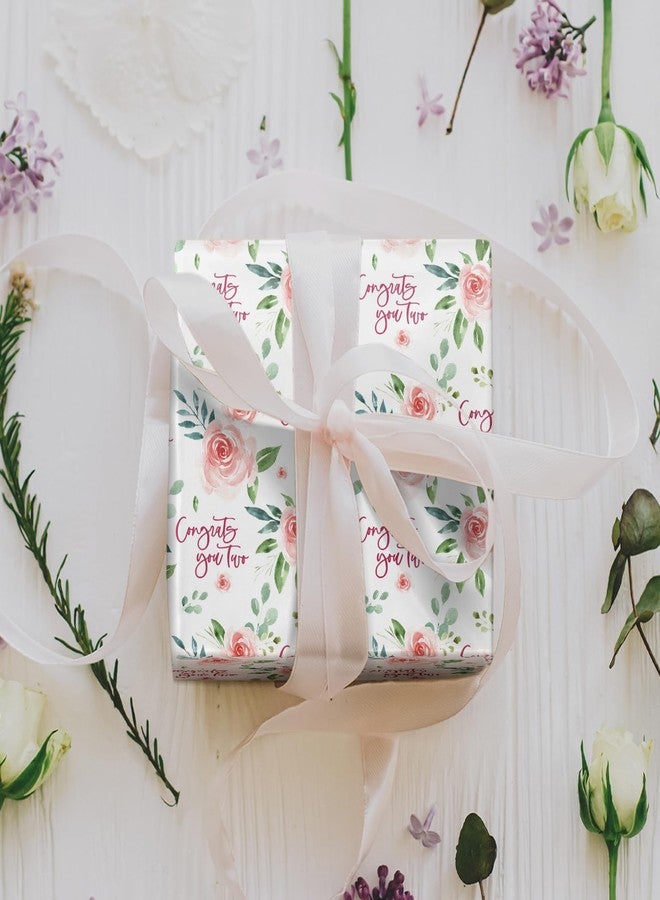 LeZakaa Wedding Floral Wrapping Paper Roll, Pink Rose, Congrats You Two Blessing Text Gift Wrap for Wedding Bridal Shower Engagement Anniversary Valentines, Pink, Mini Roll, 17 In x 16.4 Ft - Image 3