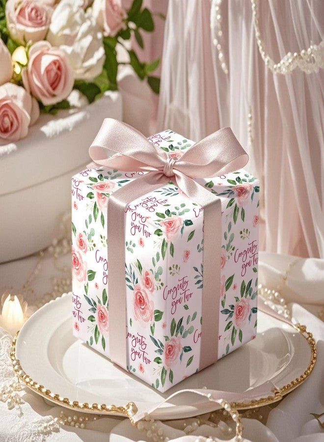 LeZakaa Wedding Floral Wrapping Paper Roll, Pink Rose, Congrats You Two Blessing Text Gift Wrap for Wedding Bridal Shower Engagement Anniversary Valentines, Pink, Mini Roll, 17 In x 16.4 Ft - Image 5