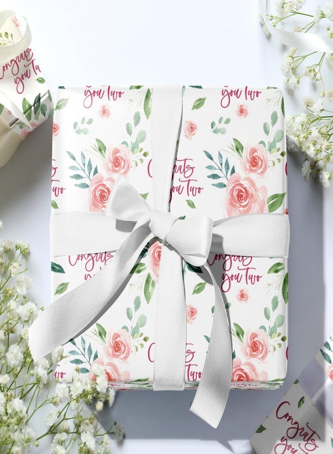 LeZakaa Wedding Floral Wrapping Paper Roll, Pink Rose, Congrats You Two Blessing Text Gift Wrap for Wedding Bridal Shower Engagement Anniversary Valentines, Pink, Mini Roll, 17 In x 16.4 Ft - Image 4