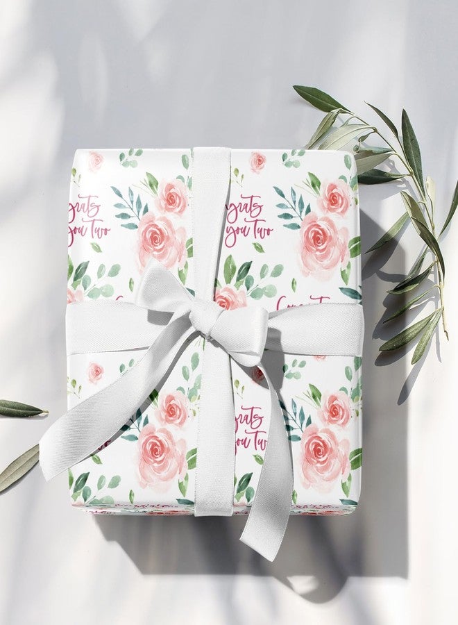 LeZakaa Wedding Floral Wrapping Paper Roll, Pink Rose, Congrats You Two Blessing Text Gift Wrap for Wedding Bridal Shower Engagement Anniversary Valentines, Pink, Mini Roll, 17 In x 16.4 Ft - Image 2