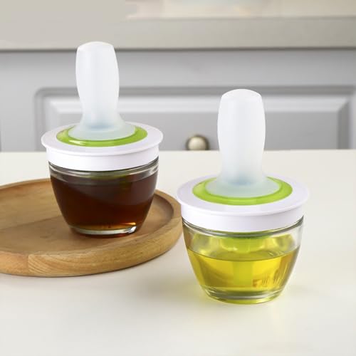 Divinext Oil Dispenser Glass Bowl Container and Silicone Pastry Brush Set for Cooking, BBQ, Baking and Grilling,15 X 6 X 8 cm,Green - Image 2