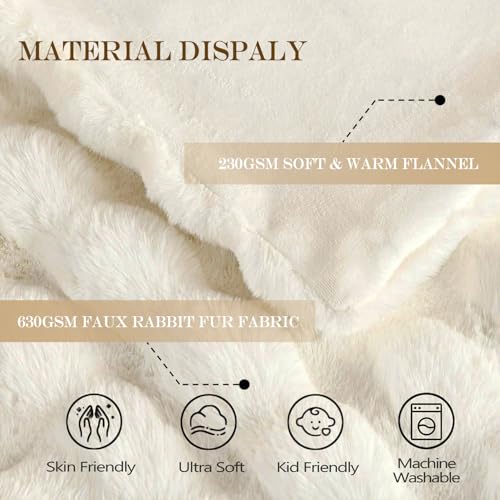 Latepis Luxury Faux Fur Throw Blanket Fuzzy for Couch Soft Thick Blanket for Bed Sofa Cute Plush Fuzzy Warm Blanket for All Seasons Ideal Gifts Luxury Throw Blanket Beige 50x60 Inch, 860gsm - Image 4