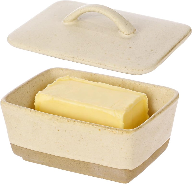 Generic Ceramic Butter Dish with Lid and Handle , 450 ml Vintage European Square Sealed Storage Container , for Kitchen Countertop , Dining & Baking , White - Image 1