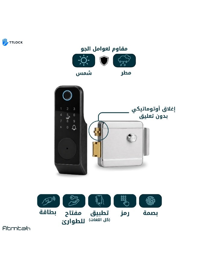 Atmtah Smart Lock, Outdoor Weatherproof Smart Door Lock, Fingerprint Door Lock, Arabic Language Support, Handles Saudi Weather, TTLock App Control, 5 Ways to Unlock: App/Fingerprint/NFC Card/Passcode/Key (X7) - Image 2