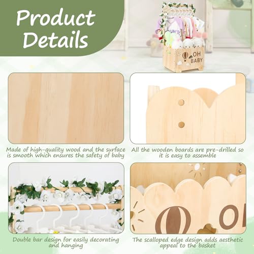 Jollidecor Wooden Baby Shower Crate Closet with Wheels, Baby Girl Boy Shower Gift Basket with Handle, Personalized Welcome Newborn Storage Box, Gift for Pregnancy New Parent - Image 5