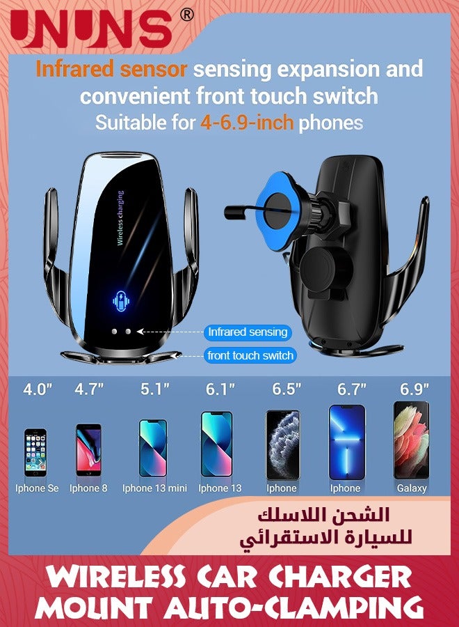 UNUNS Wireless Car Charger,15W Fast Wireless Charger For Car Auto-Clamping,Fit For iPhone 15 14 13 12 11 Pro Max Xs,Samsung Galaxy S23 Ultra S22 S21 S20, S10+ S9+ Note 9  - Image 3