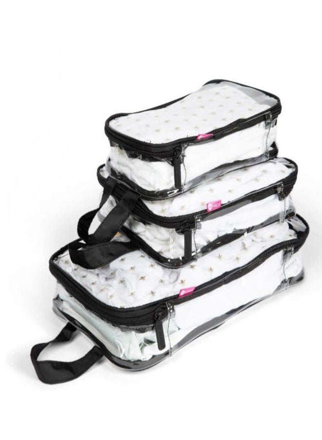 MIAMICA 3-Piece Packing Cubes, Black Bee Clear Design - Includes Small, Medium and Large Suitcase Organizers with Durable Design - Image 1