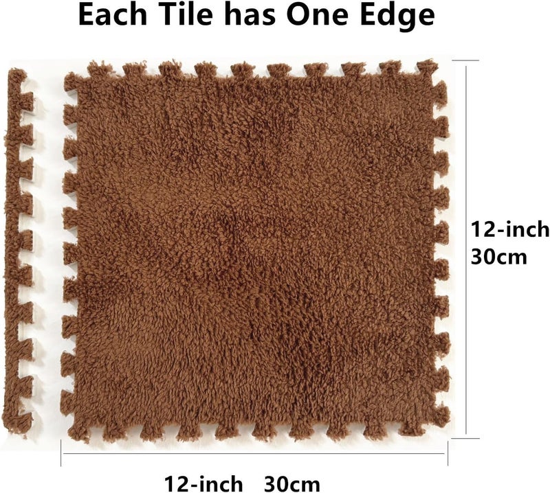 HUIDUO 12 Pcs Kids Foam Interlocking Carpet Tiles with Border, Thick Carpet Squares Plush Floor Playmats Baby Crawling Rug - 49" x 37" (Coffee, 12 Tiles) - Image 2