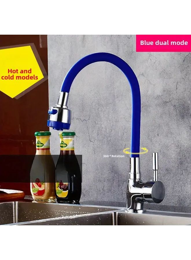 Classic Kitchen Sink Faucet 360 Rotating Single Handle Hot Cold Water Mixer Blue - Image 1