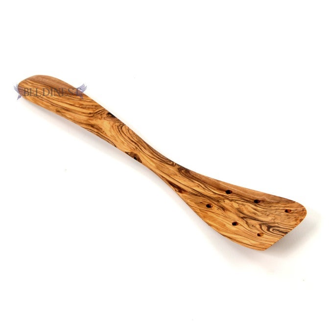 HANDCRAFTED OLIVE WOOD 12 COOKING PIERCED SPATULA