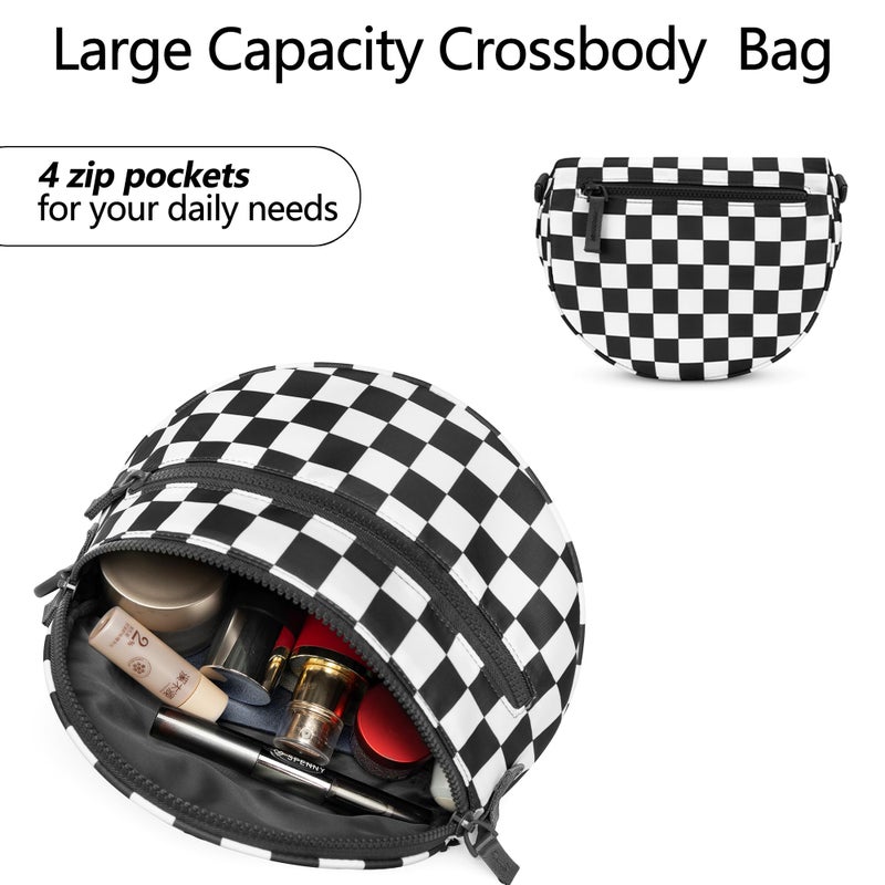 FODOKO bum bags for women crossbody small checkered Purses cross body bag fanny packs nylon zip - Image 4