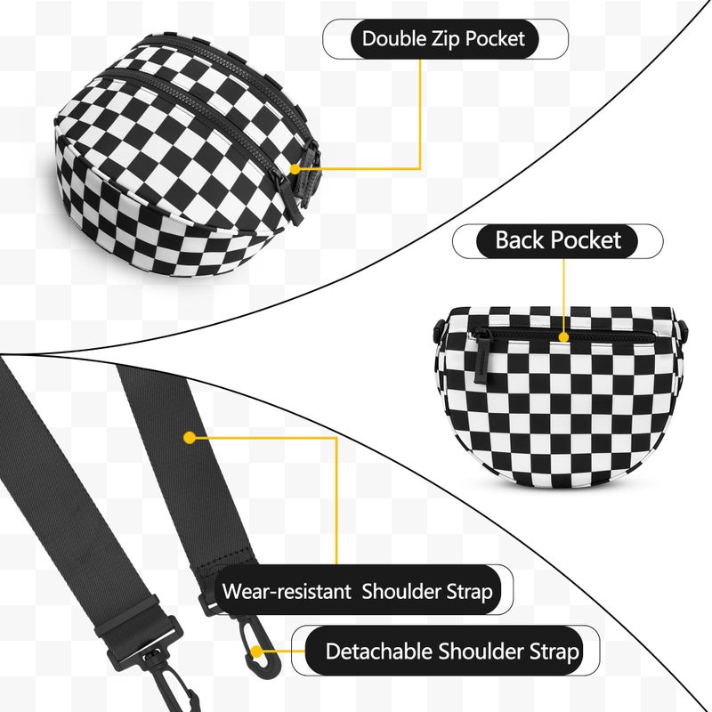 FODOKO bum bags for women crossbody small checkered Purses cross body bag fanny packs nylon zip - Image 5