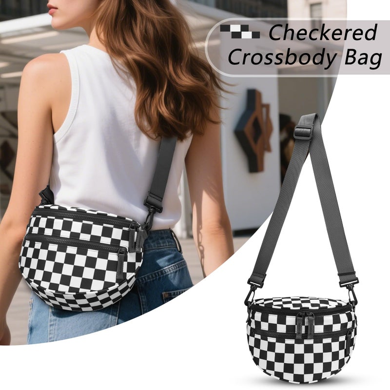 FODOKO bum bags for women crossbody small checkered Purses cross body bag fanny packs nylon zip - Image 2