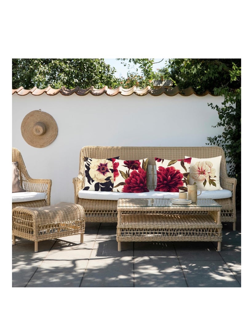 Excefore 4 عبوات من أغطية وسائد زهور الفاوانيا الحمراء، أقمشة بوليستر ولين، مناسبة لتزيين الأرائك والأسرة والديكور الداخلي والخارجي (45 × 45 سم) - Image 3