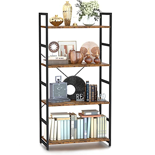 NUMENN 4 Tier Bookshelf Tall Bookcase Shelf Storage Organizer Modern Book Shelf for Bedroom Living Room and Home Office Vintage