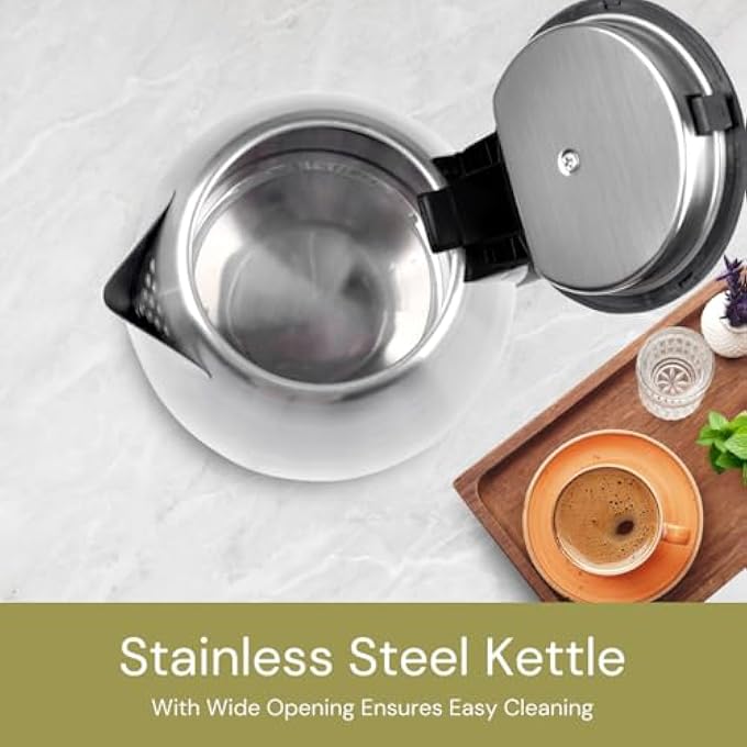 HEJIX Electric Kettle 18 L 1500 W Fast Boiling Stainless Steel Kettle With Auto ShutOff BoilDry Protection 360 Rotating Base Cordless Convenience Perfect For Tea Coffee  Hot Beverages - Image 3