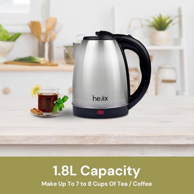 HEJIX Electric Kettle 18 L 1500 W Fast Boiling Stainless Steel Kettle With Auto ShutOff BoilDry Protection 360 Rotating Base Cordless Convenience Perfect For Tea Coffee  Hot Beverages - Image 2
