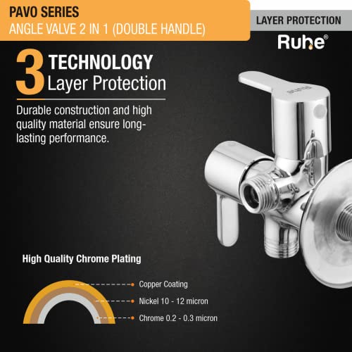 Ruhe® Pavo Angle Valve Two Way Double Handle Faucet/Tap for Connecting Washing Machines, Dishwashers, Hand Showers & Health Faucets, Chrome Finish | Angle Cock Two Way Faucet/Tap - Image 4